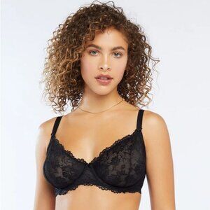 NWT Savage x Fenty Unlined Floral Lace Bra in Black, 34DDD